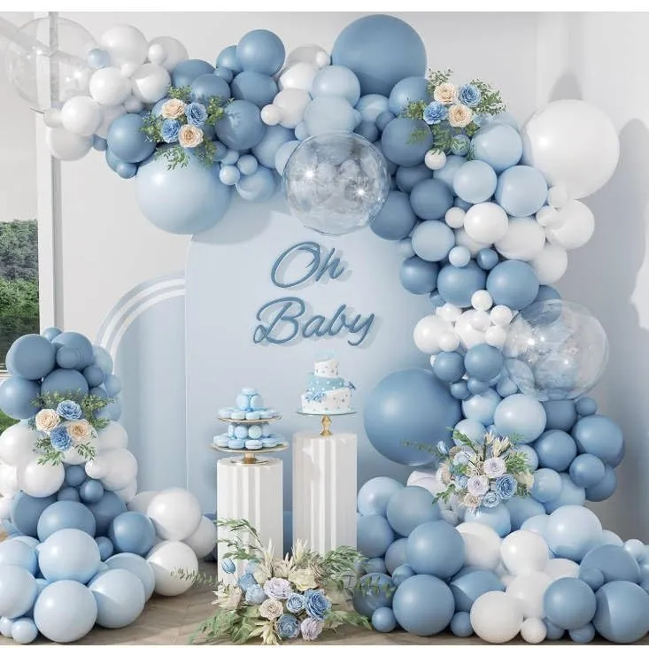 Balloon Garland Kit Arco di Palloncini Blu Polveroso, Azzurri, Bianchi e Trasparenti, 108 Pezzi - immagine 1