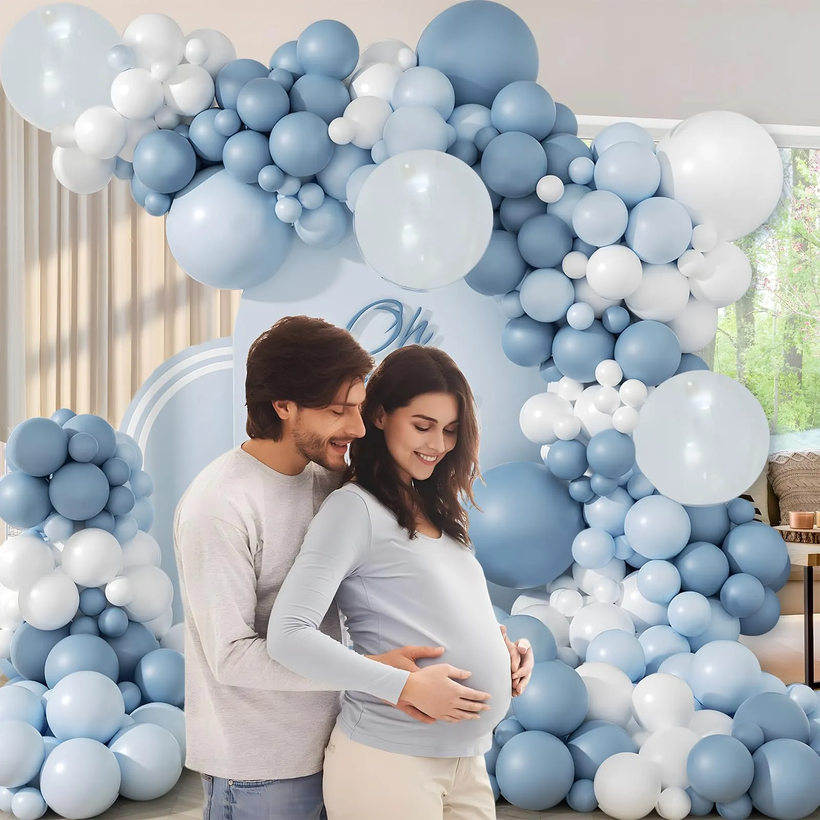 Balloon Garland Kit Arco di Palloncini Blu Polveroso, Azzurri, Bianchi e Trasparenti, 108 Pezzi - immagine 5