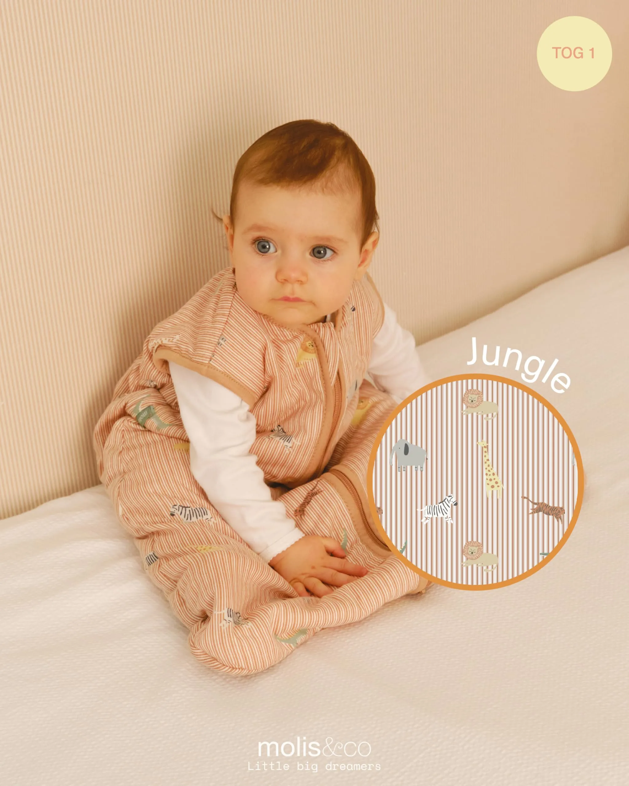 molis & co Sacco Nanna 1 TOG, 6-18 mesi, 100% Cotone Oeko-Tex, Jungle - immagine 4