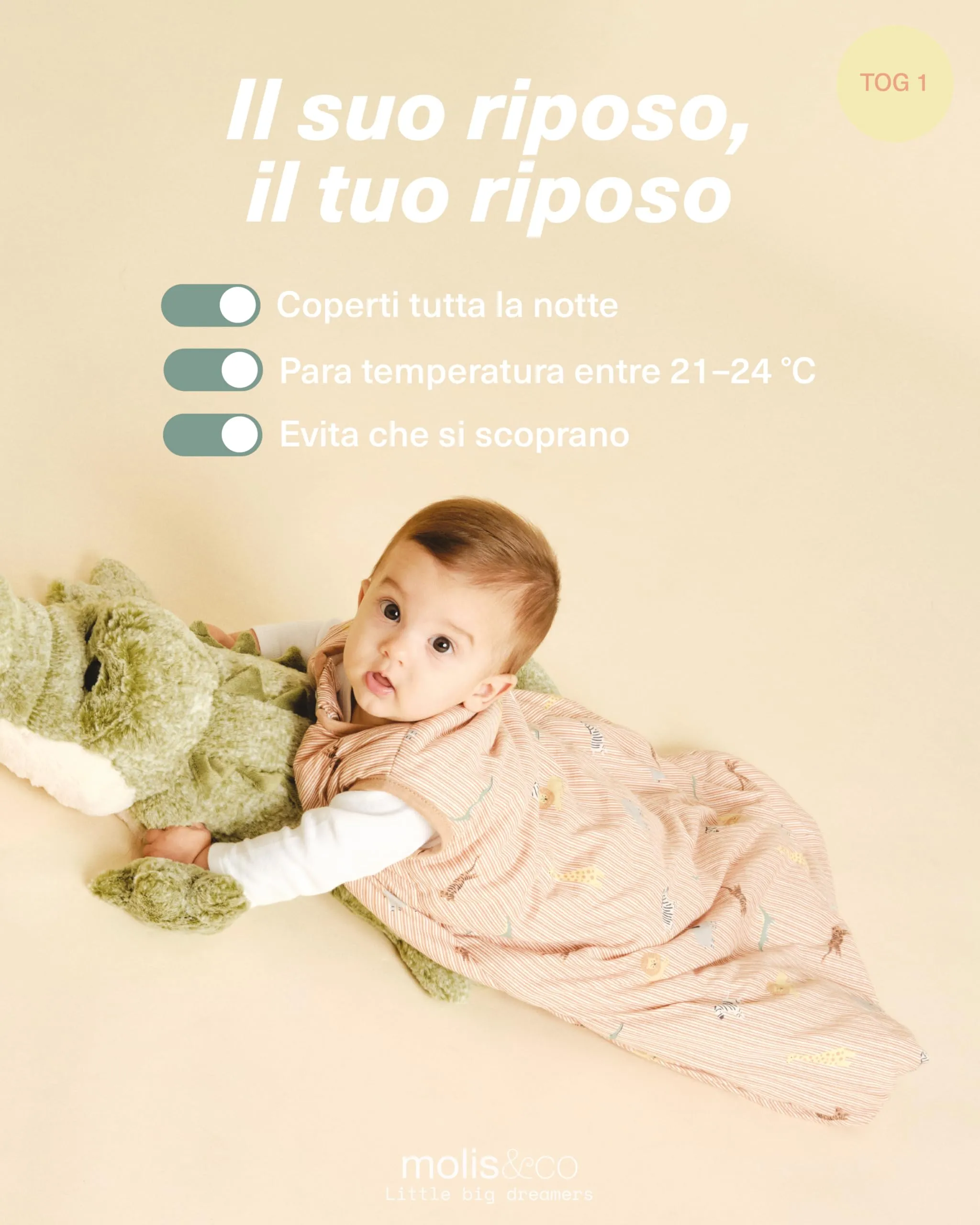 molis & co Sacco Nanna 1 TOG, 6-18 mesi, 100% Cotone Oeko-Tex, Jungle - immagine 5