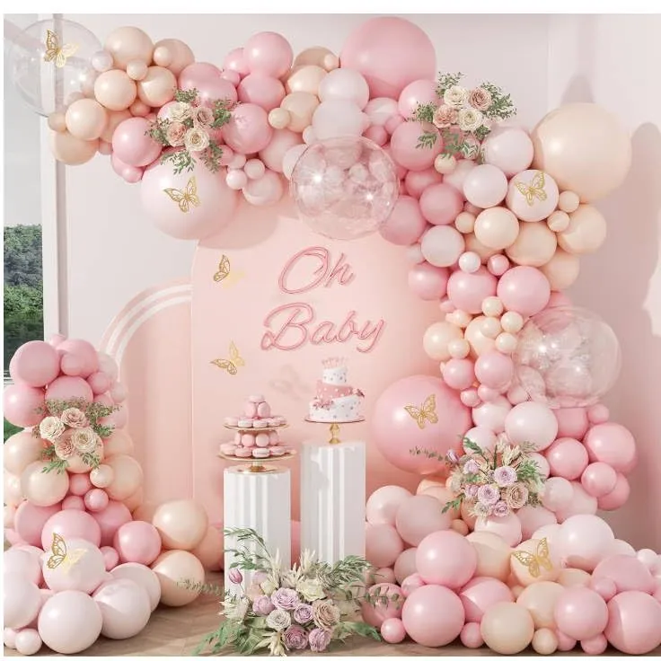 Balloon Garland Kit Arco Palloncini Rosa, 108 Pezzi, Ghirlanda Palloncini Rosa Macaron e Trasparenti - immagine 1