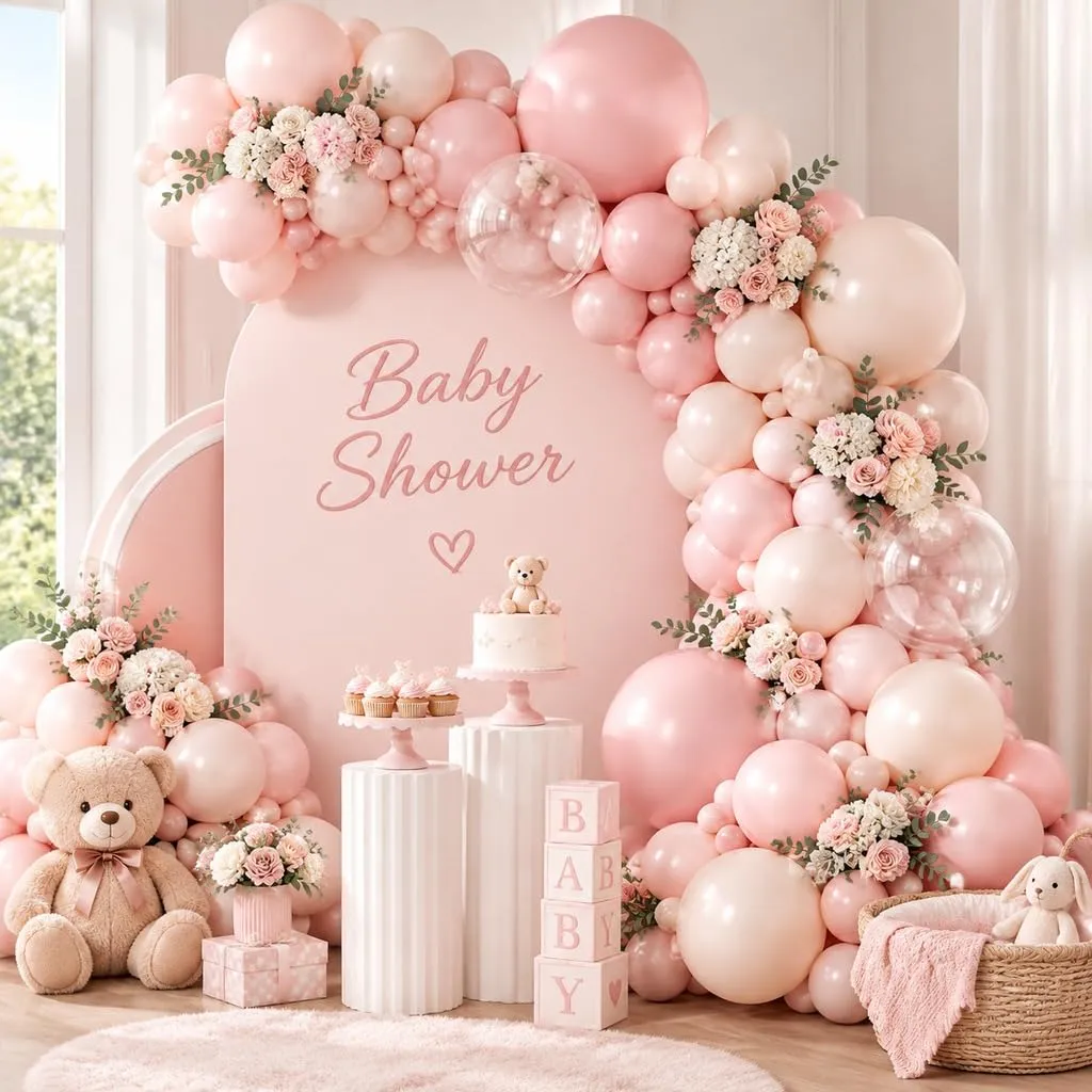 Balloon Garland Kit Arco Palloncini Rosa, 108 Pezzi, Ghirlanda Palloncini Rosa Macaron e Trasparenti - immagine 2