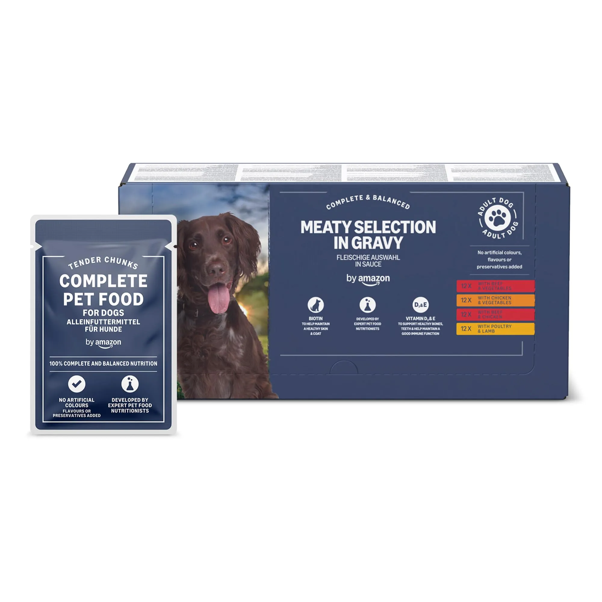 by Amazon Alimento completo per cani adulti, Selezione di carne in salsa, 4.8 kg, 48 confezioni da 100g - immagine 1