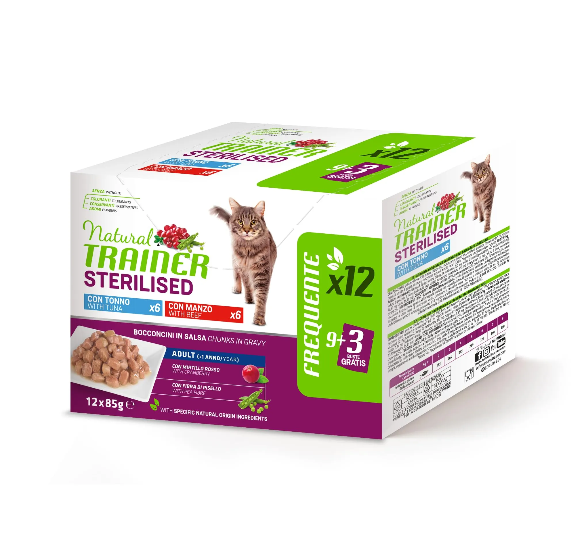 Trainer Natural Cibo Umido per Gatti Adulti Sterilizzati, Tonno e Manzo, 12 x 85 g - immagine 1