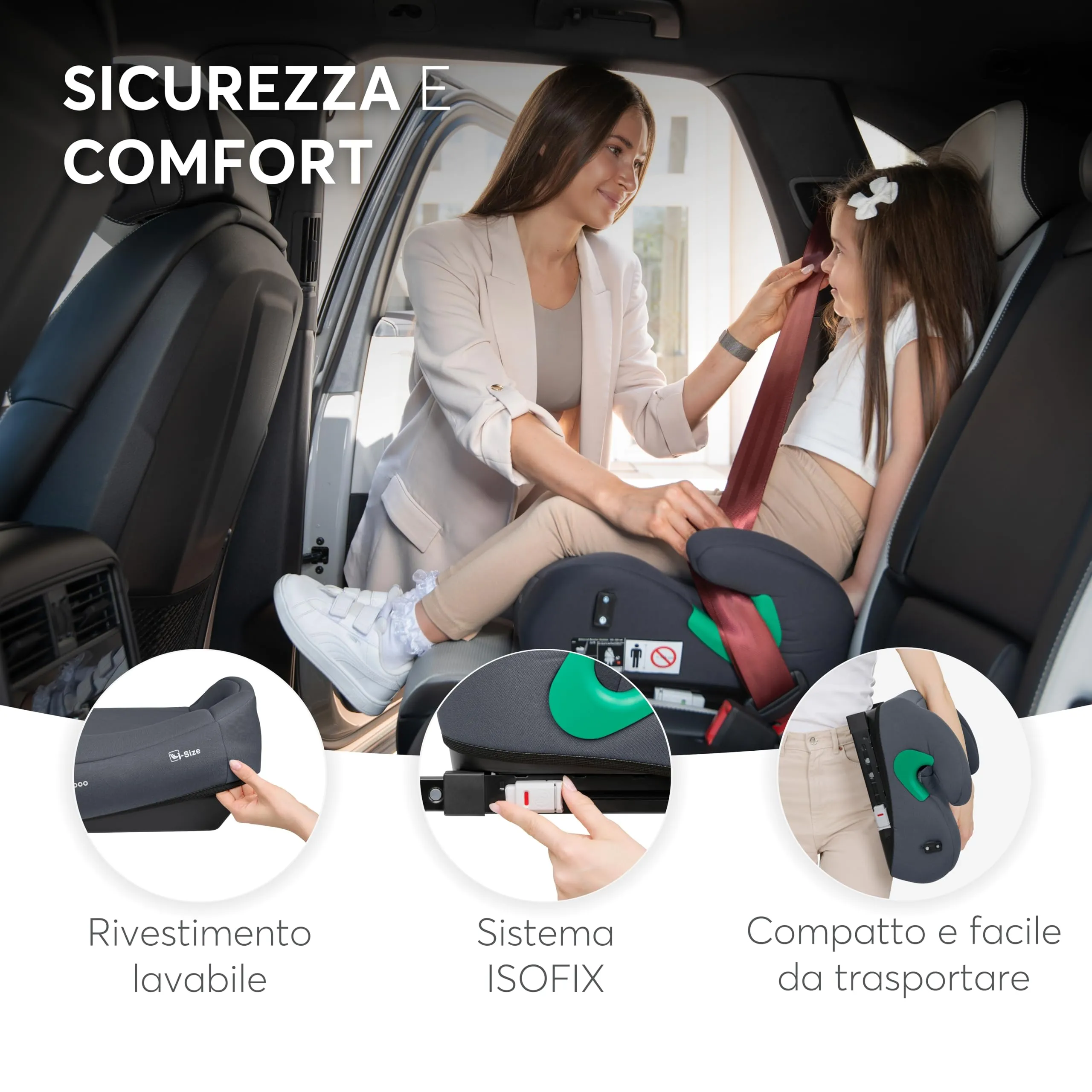 KikkaBoo i-POP Seggiolino Auto ISOFIX i-Size, 125-150 cm, 22-36 kg, Nero - immagine 6