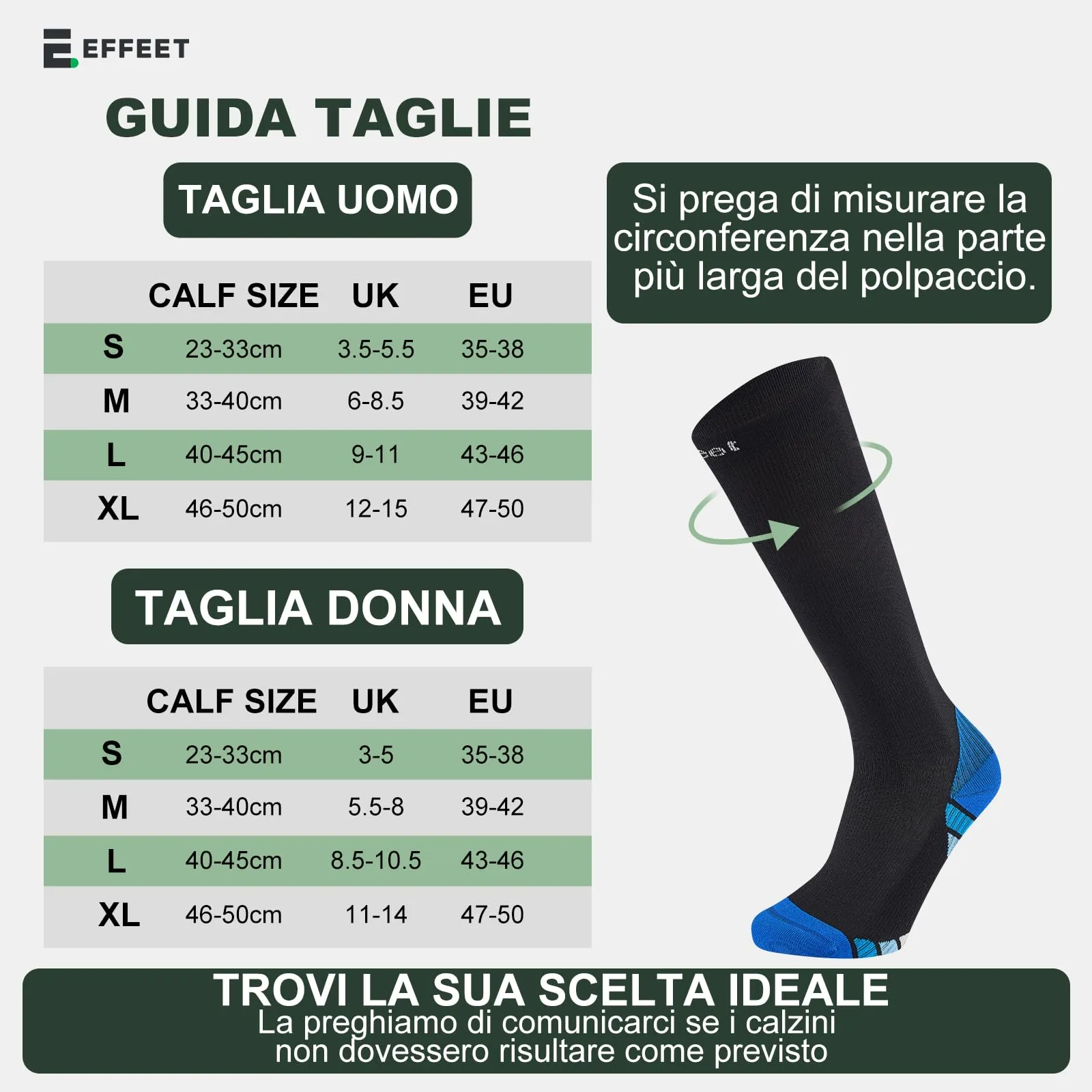Effeet Calze Compressione Graduata Donna Uomo, 2 Paia, 20-30 mmHg, Sport, Blu, 35-38 - immagine 5