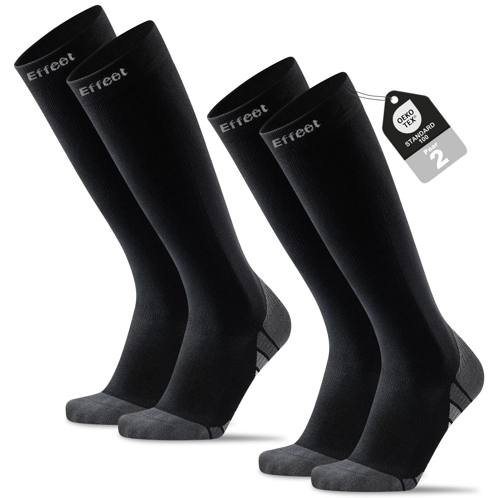 Effeet Calze Compressione Graduata Donna Uomo, 2 Paia, 20-30 mmHg, Sport, Grigio, 43-46 - immagine 1