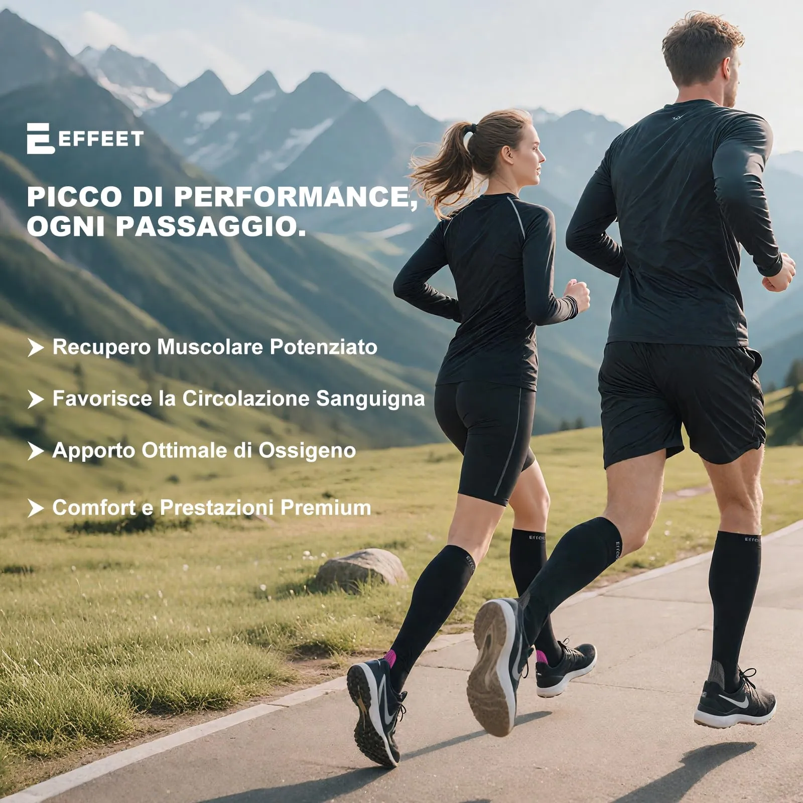 Effeet Calze Compressione Graduata Donna Uomo, 2 Paia, 20-30 mmHg, Sport, Grigio, 43-46 - immagine 2