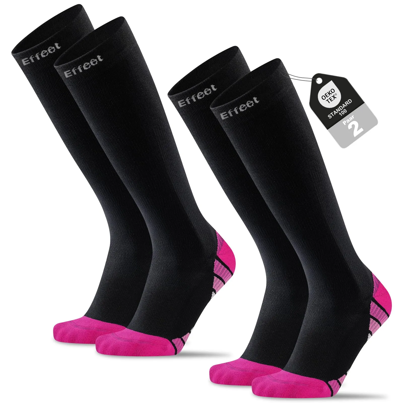 Effeet Calze Compressione Graduata Donna Uomo, 2 Paia, 20-30 mmHg, Sport, Rosa, 39-42 - immagine 1