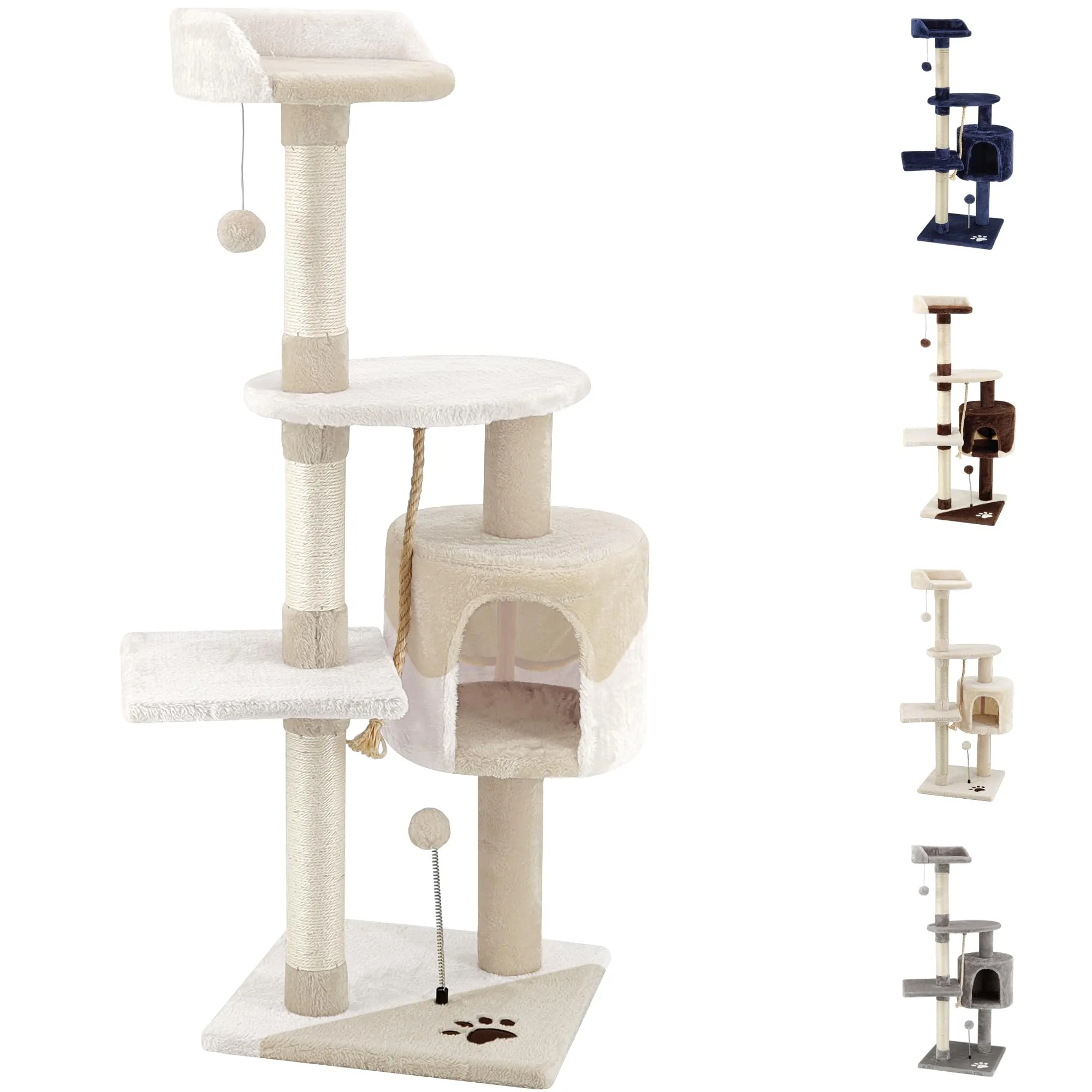 Beltom Tiragraffi per Gatti 112 cm, Parco Giochi con Sisal e Cuccia - Beige-Bianco - immagine 1