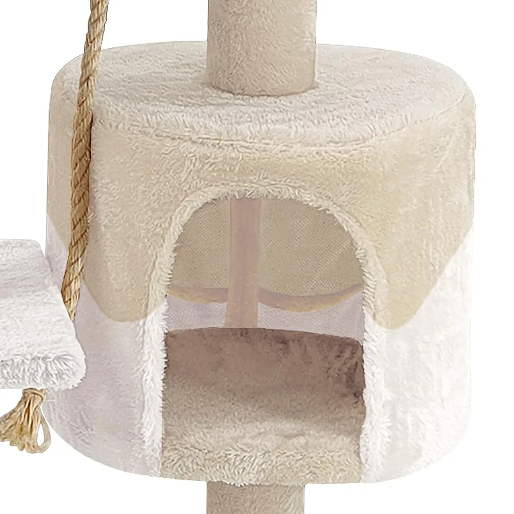 Beltom Tiragraffi per Gatti 112 cm, Parco Giochi con Sisal e Cuccia - Beige-Bianco - immagine 3
