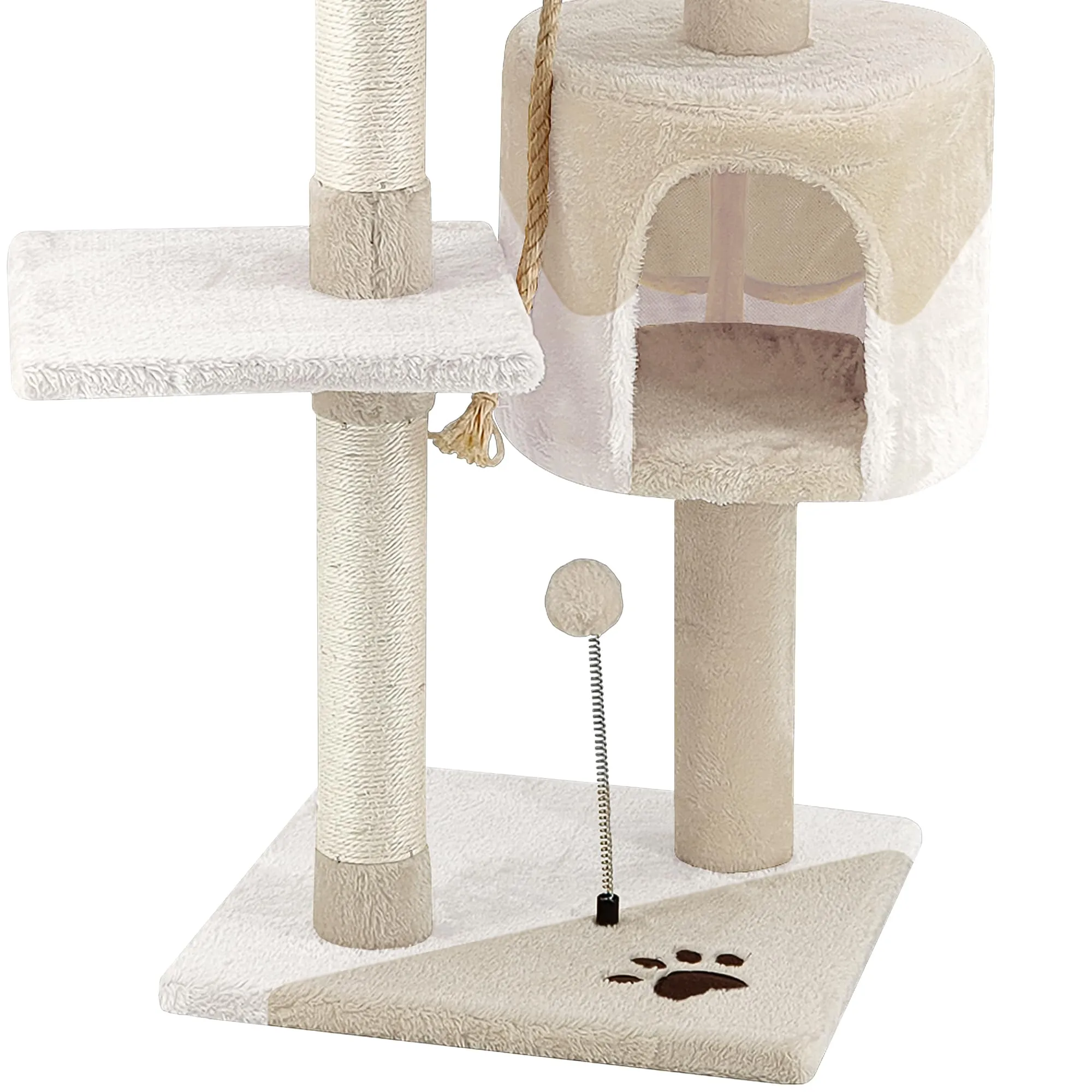 Beltom Tiragraffi per Gatti 112 cm, Parco Giochi con Sisal e Cuccia - Beige-Bianco - immagine 4
