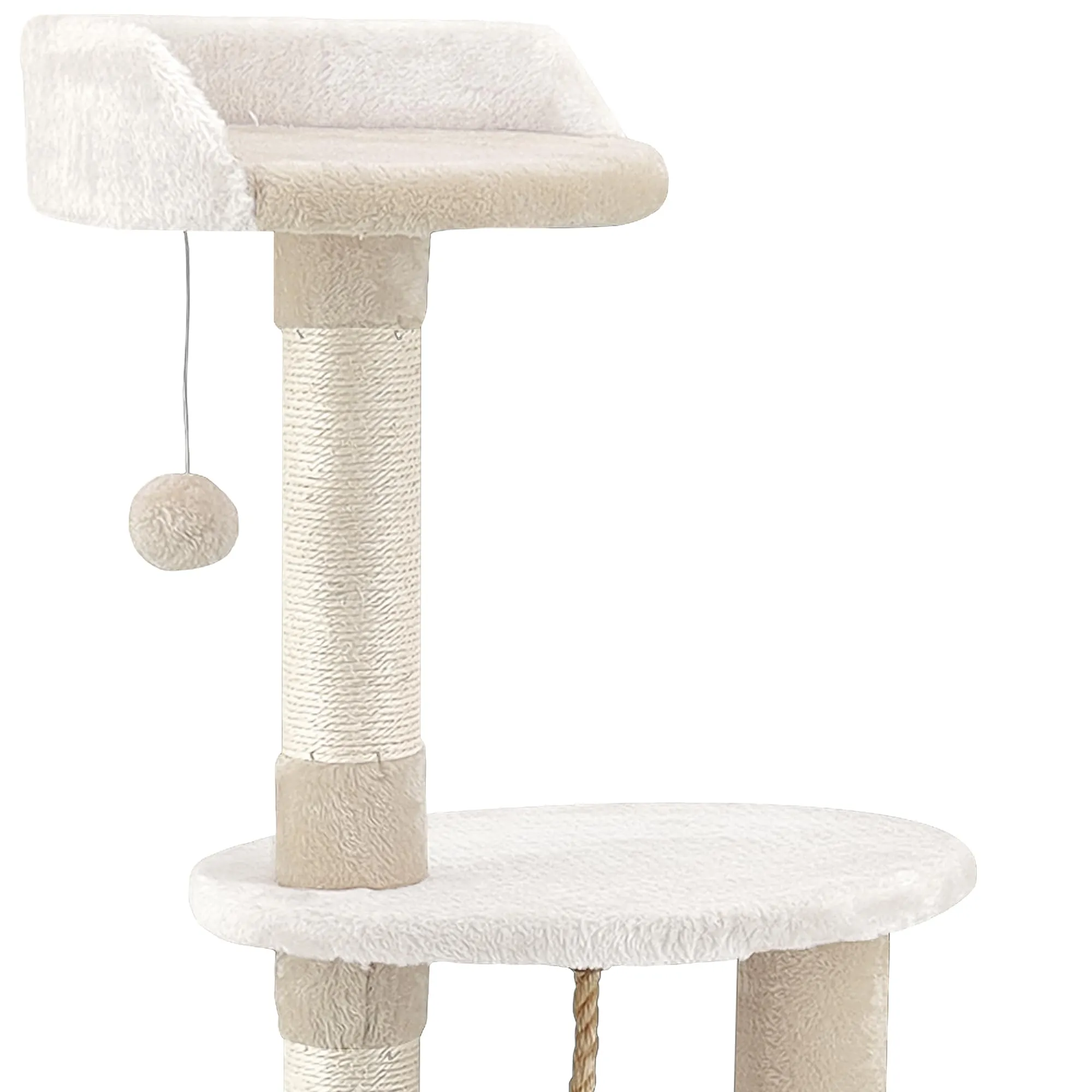 Beltom Tiragraffi per Gatti 112 cm, Parco Giochi con Sisal e Cuccia - Beige-Bianco - immagine 5