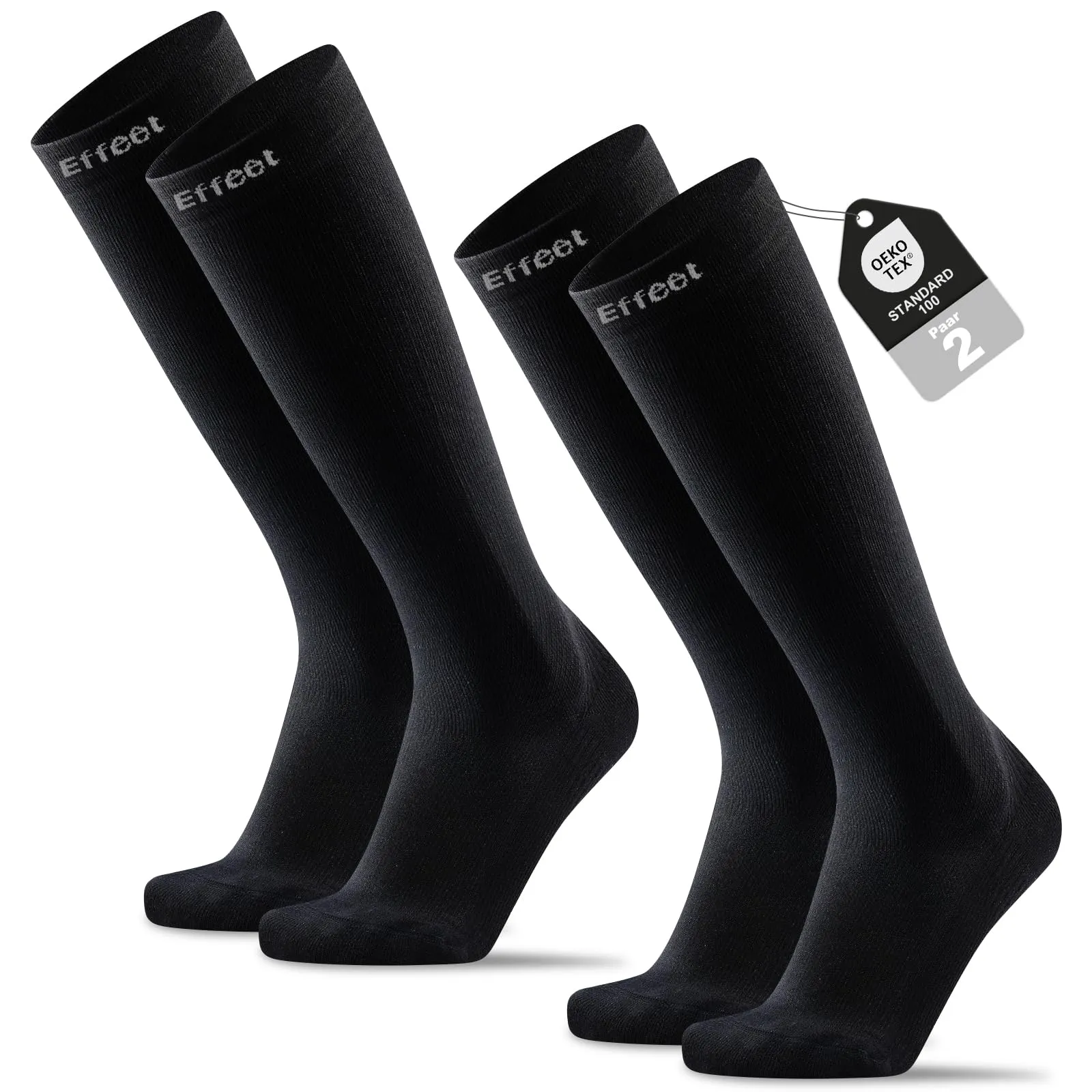 Effeet Calze Compressione Graduata Donna Uomo, 2 Paia, 20-30 mmHg, Sport, Nero - immagine 1