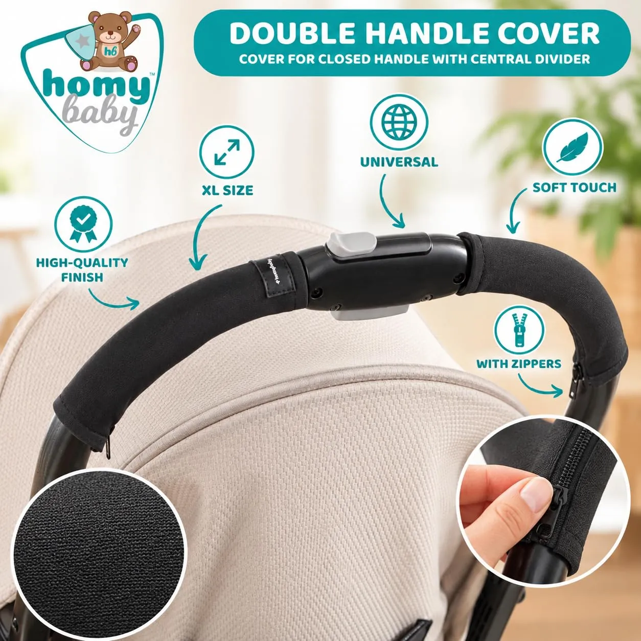 HOMYBABY Copri manubrio universale per passeggino, Nero, 2 pezzi - immagine 2