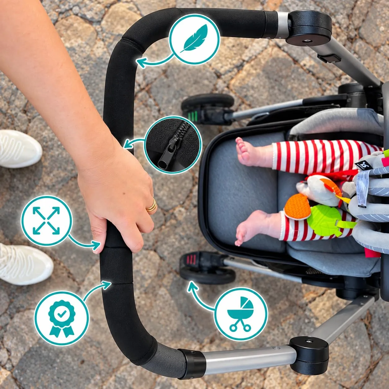 HOMYBABY Copri manubrio universale per passeggino, Nero, 2 pezzi - immagine 5