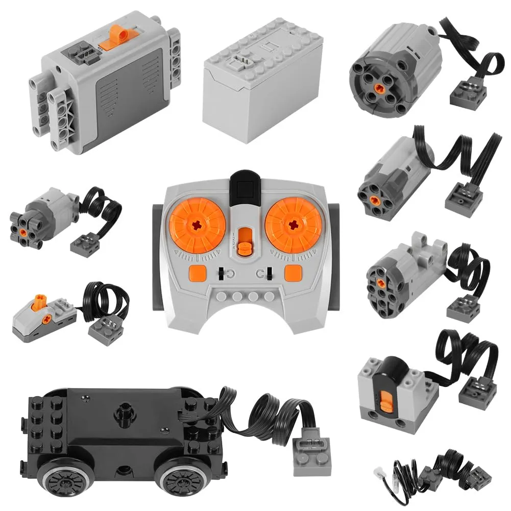 HOTUT Power Functions Kit 11 Pezzi, Technic-Parts con Treno-Motore, Telecomando IR, Scatola Batteria, Interruttore di Controllo, Ricevitore IR e Set di Luci - immagine 1