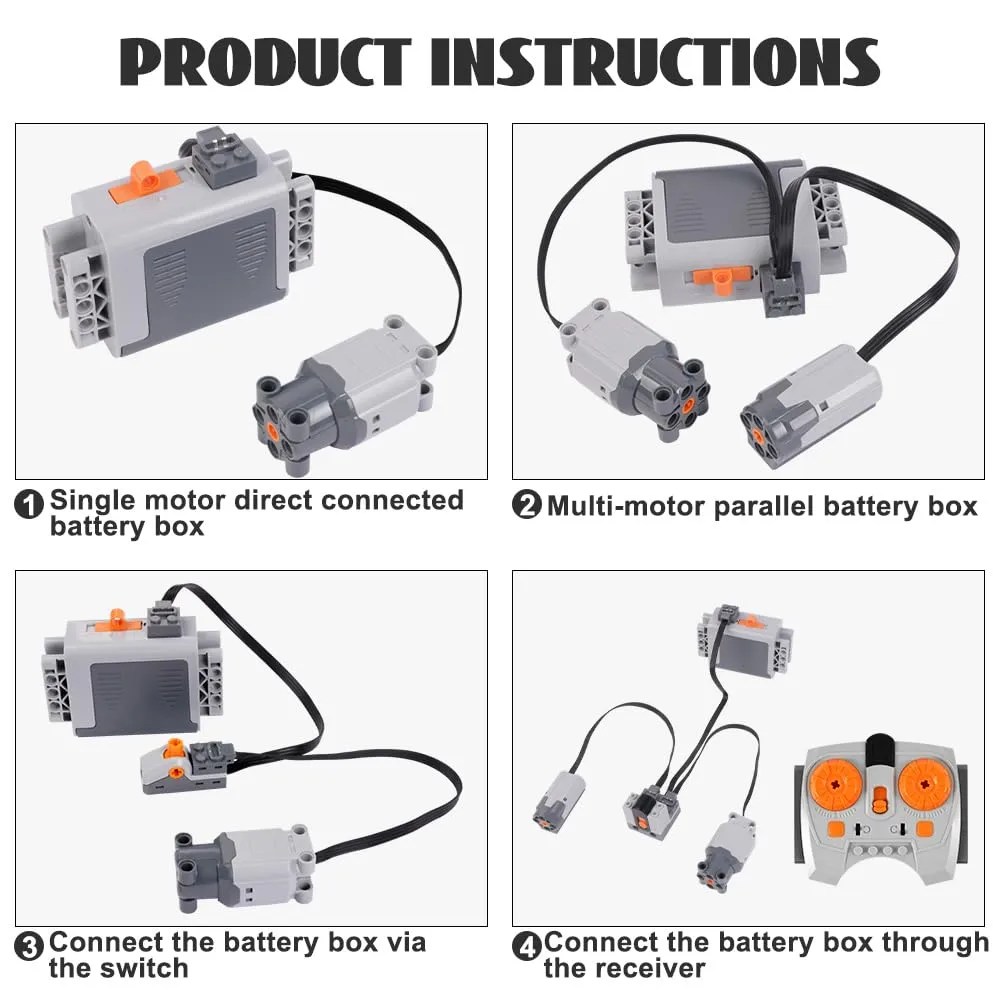 HOTUT Power Functions Kit 11 Pezzi, Technic-Parts con Treno-Motore, Telecomando IR, Scatola Batteria, Interruttore di Controllo, Ricevitore IR e Set di Luci - immagine 2