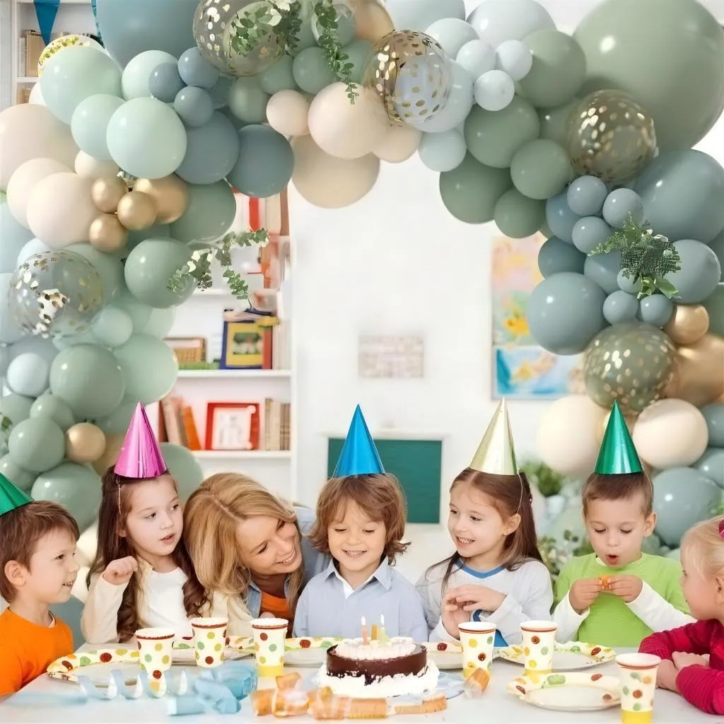 Balloon Garland Kit Arco Palloncini Verde Blu, 104 pezzi, Blu Ardesia, Verde, Sabbia Bianca e Oro Metallico - immagine 4