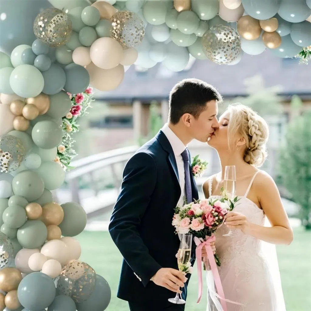 Balloon Garland Kit Arco Palloncini Verde Blu, 104 pezzi, Blu Ardesia, Verde, Sabbia Bianca e Oro Metallico - immagine 5