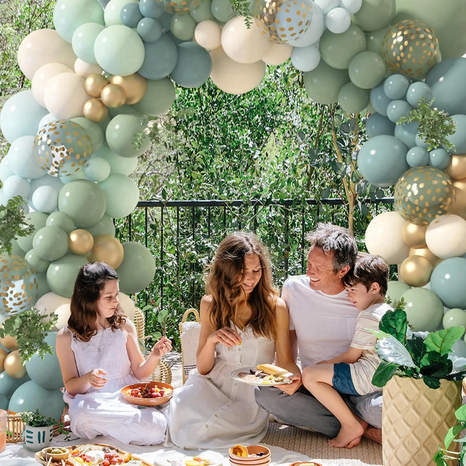 Balloon Garland Kit Arco Palloncini Verde Blu, 104 pezzi, Blu Ardesia, Verde, Sabbia Bianca e Oro Metallico - immagine 6