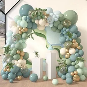 Balloon Garland Kit Arco Palloncini Verde Blu, 104 pezzi, Blu Ardesia, Verde, Sabbia Bianca e Oro Metallico - immagine 9