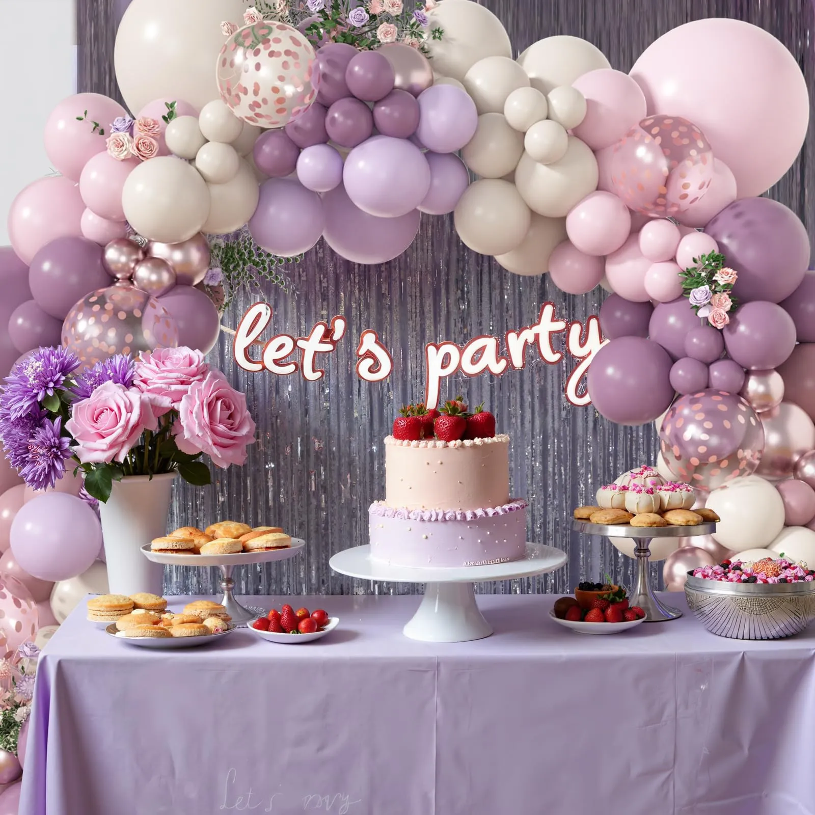 Balloon Garland Kit Arco di Palloncini Viola Rosa, 116 Pezzi - Lilla, Bianco Sabbia, Oro Champagne e Oro Rosa - immagine 3