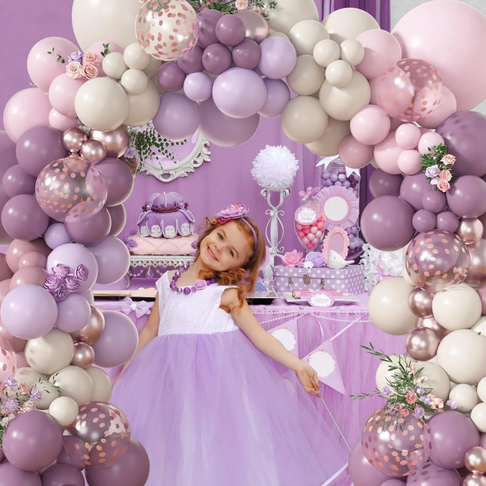 Balloon Garland Kit Arco di Palloncini Viola Rosa, 116 Pezzi - Lilla, Bianco Sabbia, Oro Champagne e Oro Rosa - immagine 4