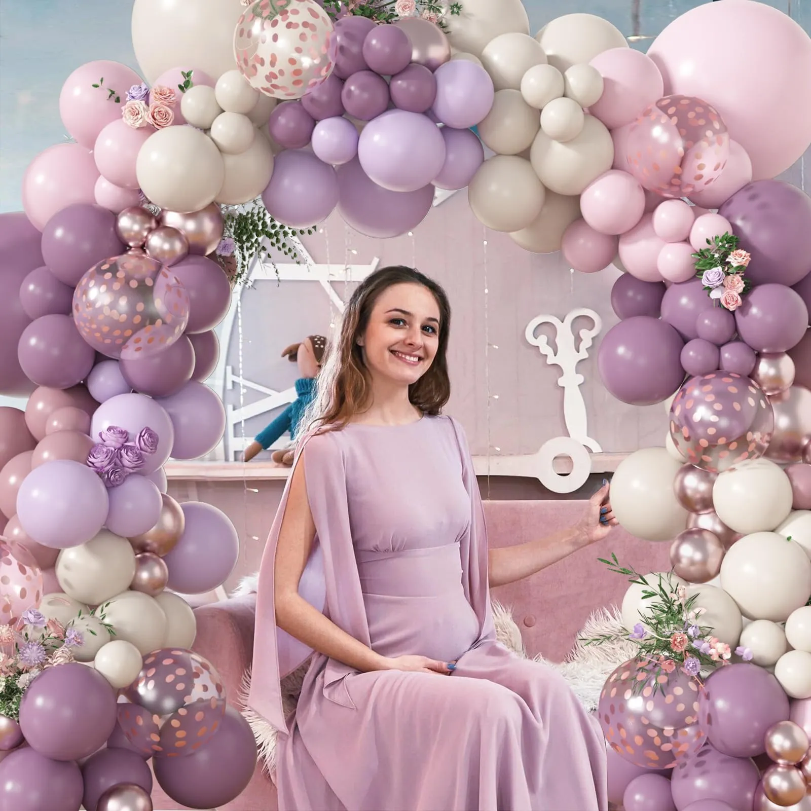 Balloon Garland Kit Arco di Palloncini Viola Rosa, 116 Pezzi - Lilla, Bianco Sabbia, Oro Champagne e Oro Rosa - immagine 5