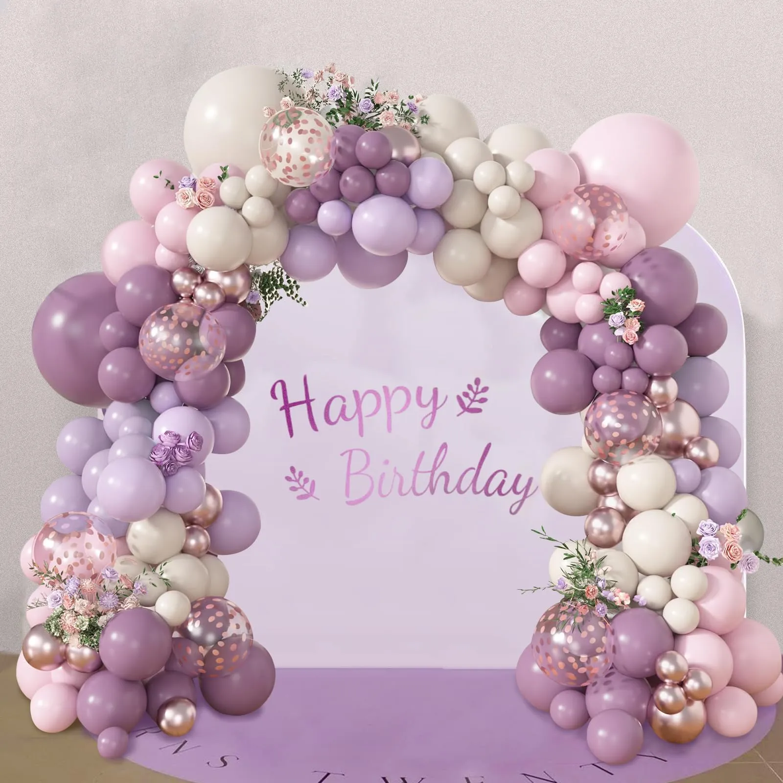 Balloon Garland Kit Arco di Palloncini Viola Rosa, 116 Pezzi - Lilla, Bianco Sabbia, Oro Champagne e Oro Rosa - immagine 7