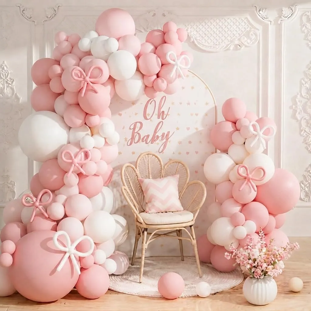 Balloon Garland Kit Arco Palloncini Rosa Bianco, 109 Pezzi Ghirlanda Pastello con Palloncini Lunghi, H4501-105B - immagine 1