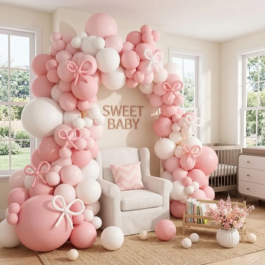 Balloon Garland Kit Arco Palloncini Rosa Bianco, 109 Pezzi Ghirlanda Pastello con Palloncini Lunghi, H4501-105B - immagine 3