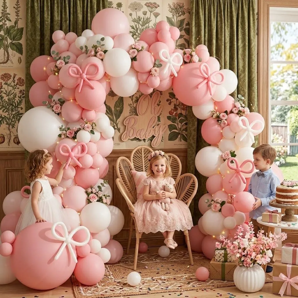 Balloon Garland Kit Arco Palloncini Rosa Bianco, 109 Pezzi Ghirlanda Pastello con Palloncini Lunghi, H4501-105B - immagine 5