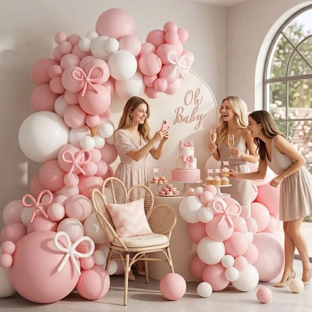 Balloon Garland Kit Arco Palloncini Rosa Bianco, 109 Pezzi Ghirlanda Pastello con Palloncini Lunghi, H4501-105B - immagine 6