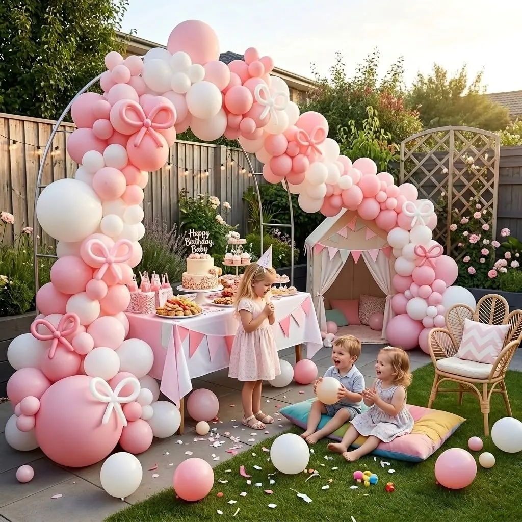 Balloon Garland Kit Arco Palloncini Rosa Bianco, 109 Pezzi Ghirlanda Pastello con Palloncini Lunghi, H4501-105B - immagine 7