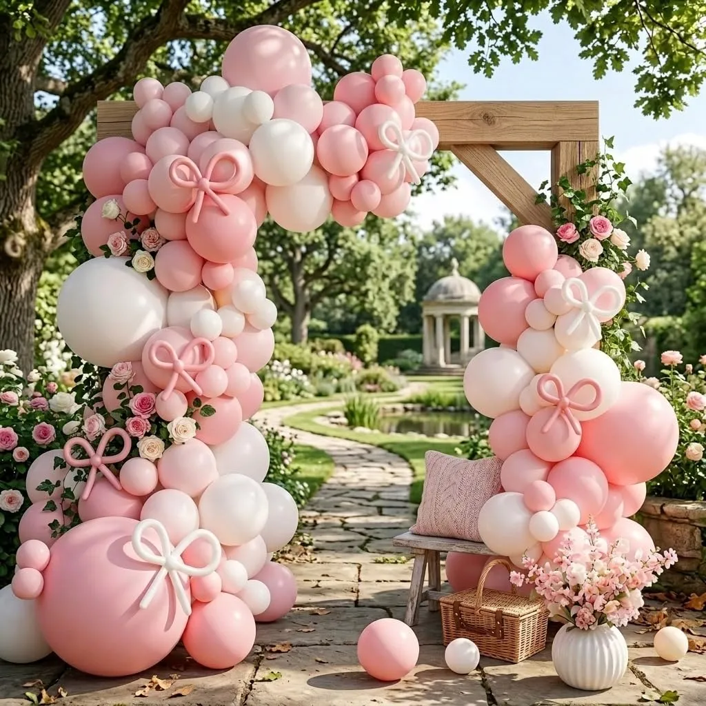 Balloon Garland Kit Arco Palloncini Rosa Bianco, 109 Pezzi Ghirlanda Pastello con Palloncini Lunghi, H4501-105B - immagine 8