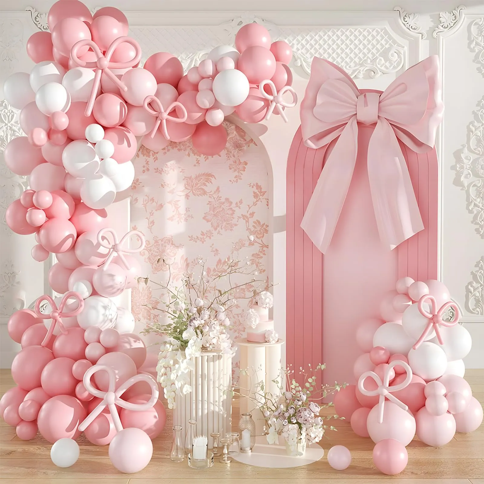 Balloon Garland Kit Arco Palloncini Rosa Bianco, 109 Pezzi Ghirlanda Pastello con Palloncini Lunghi, H4501-105B - immagine 9