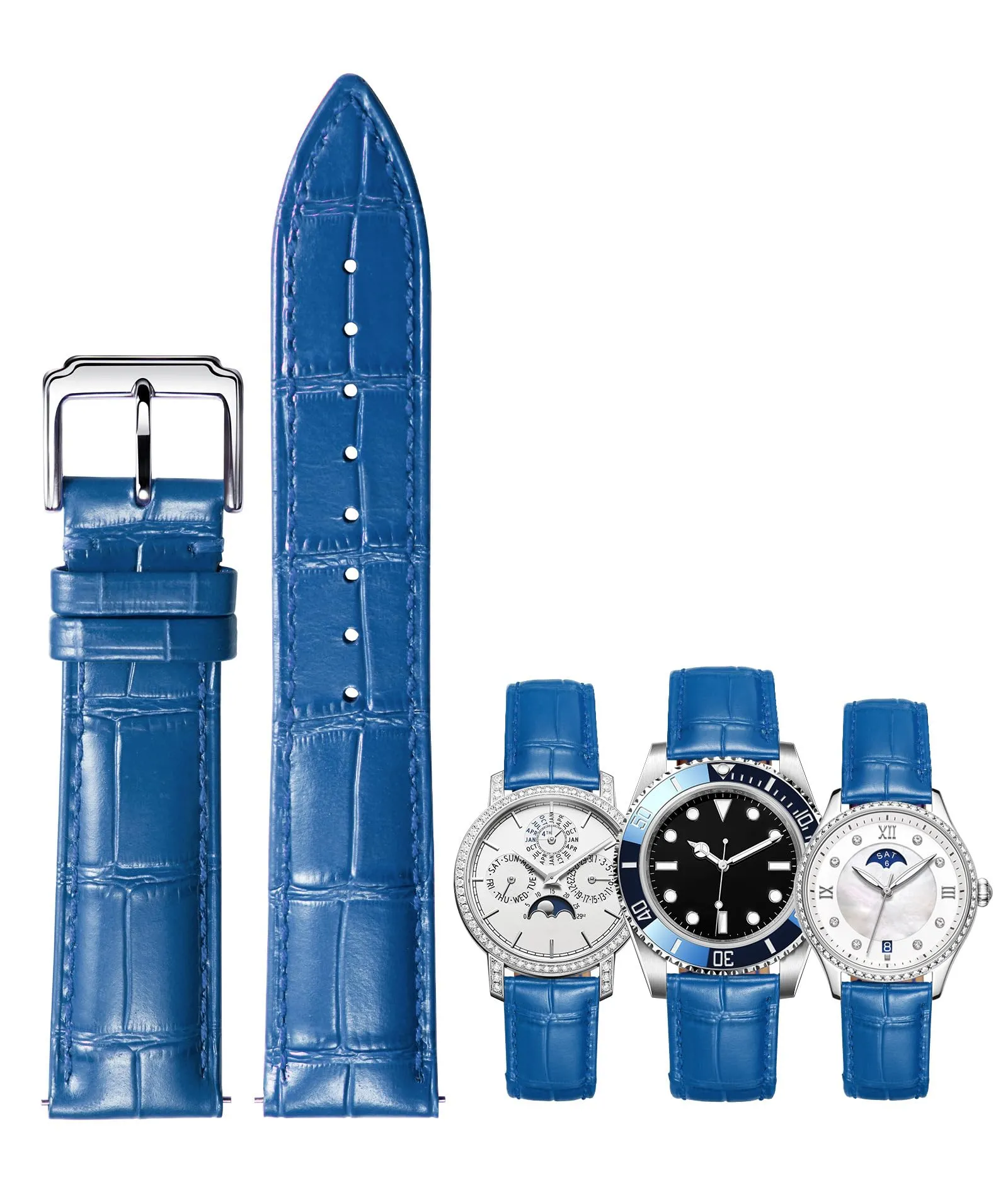 BINLUN Cinturino in Pelle a Sgancio Rapido per Orologio, 21mm, Blu - immagine 1