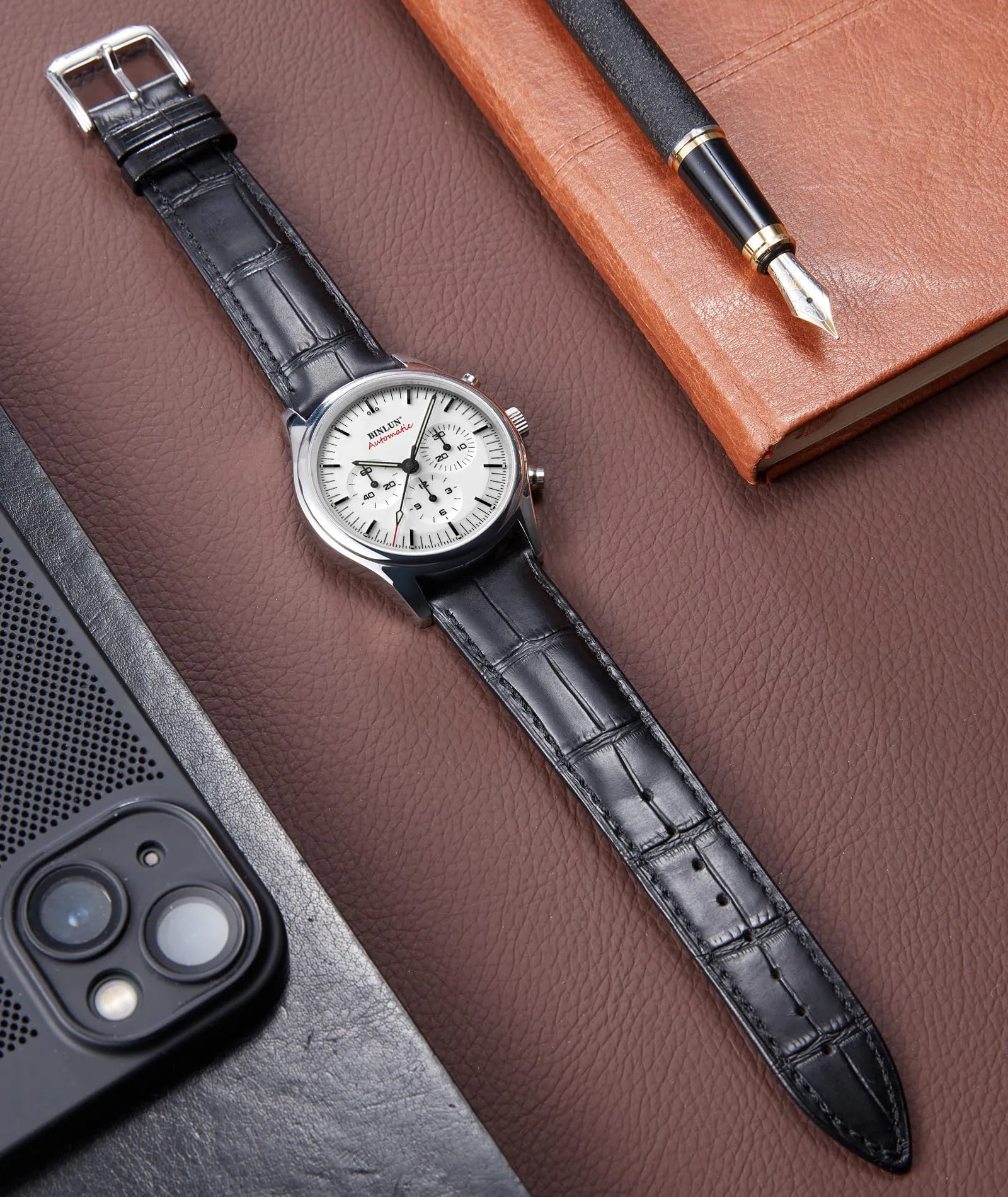 BINLUN Cinturino Orologio in Pelle a Sgancio Rapido (22mm, Nero) - immagine 3