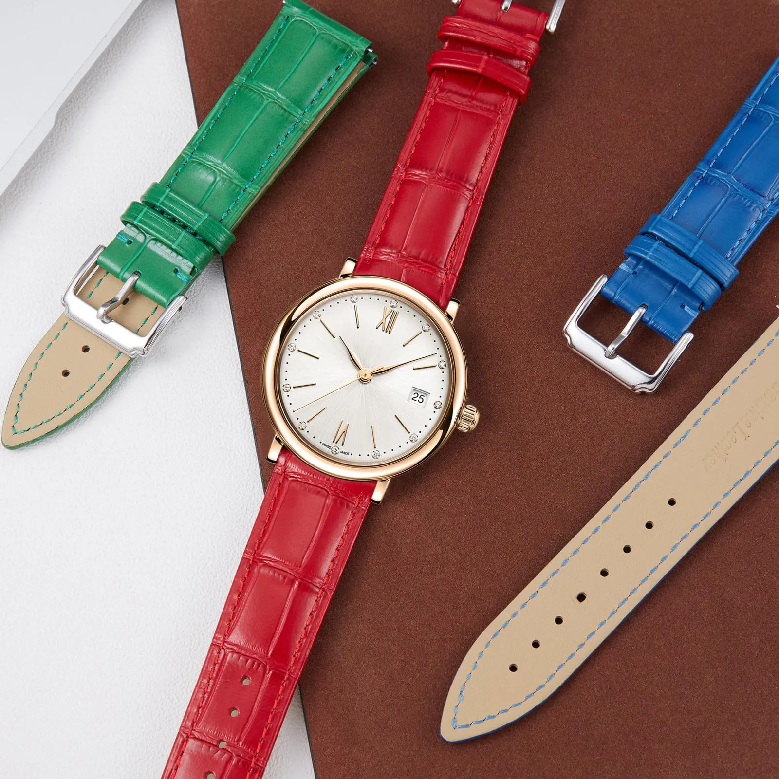 BINLUN Cinturino in Pelle a Sgancio Rapido per Orologio, 18mm, Rosso - immagine 5