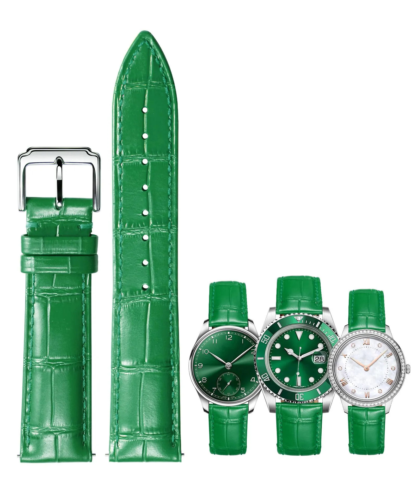 BINLUN Cinturino in Pelle a Sgancio Rapido per Orologio, 16mm, Verde - immagine 1