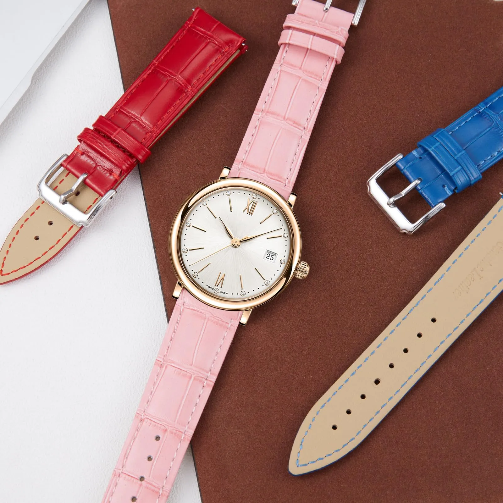 BINLUN Cinturino in Pelle a Sgancio Rapido per Orologio, 22mm, Rosa - immagine 5