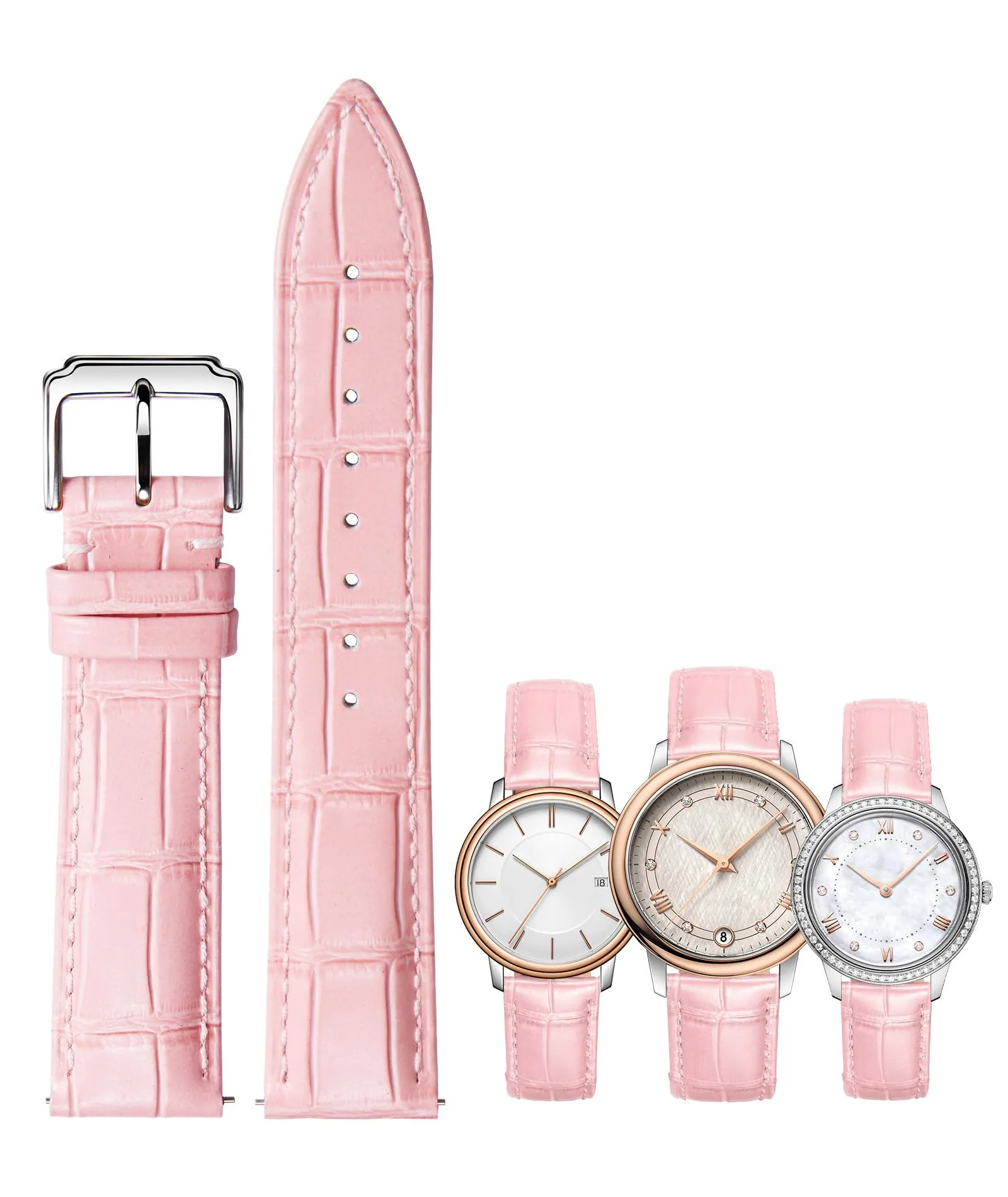 BINLUN Cinturino in Pelle a Sgancio Rapido per Orologio, 12mm, Rosa - immagine 1