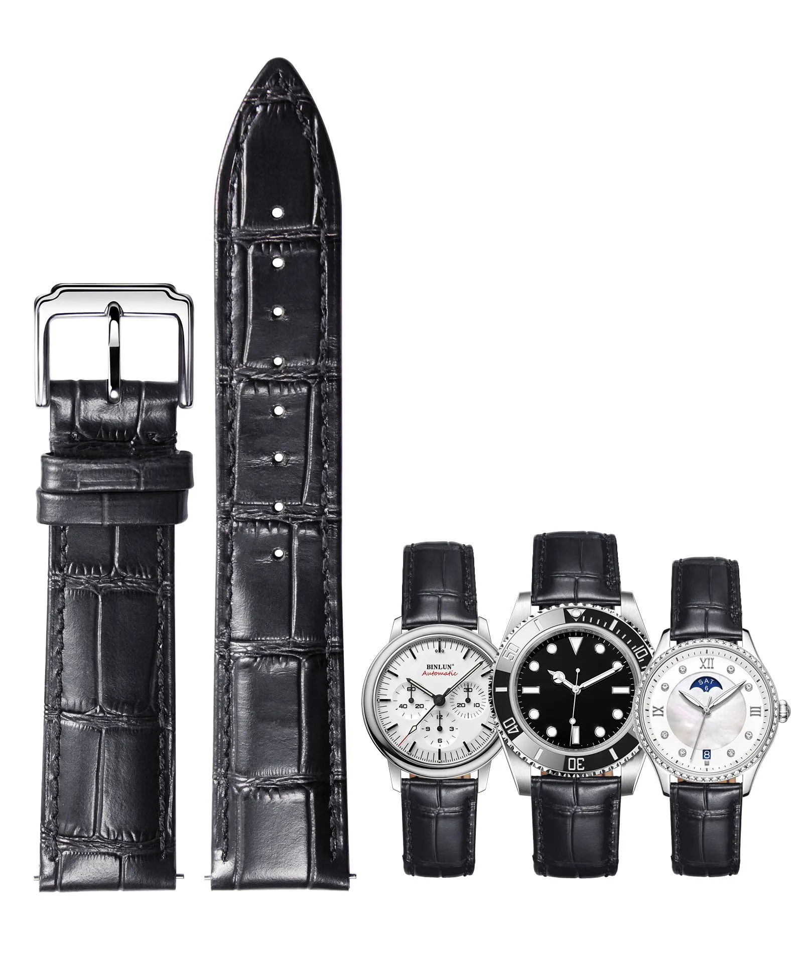 BINLUN Cinturino Orologio in Pelle a Sgancio Rapido, 17mm, Nero - immagine 1