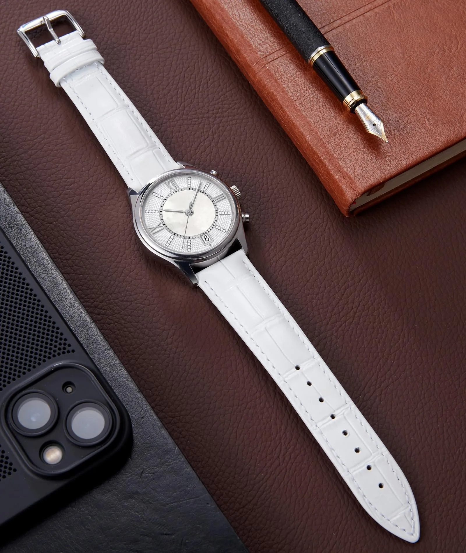 BINLUN Cinturino in Pelle a Sgancio Rapido per Orologio, 22mm, Bianco - immagine 3