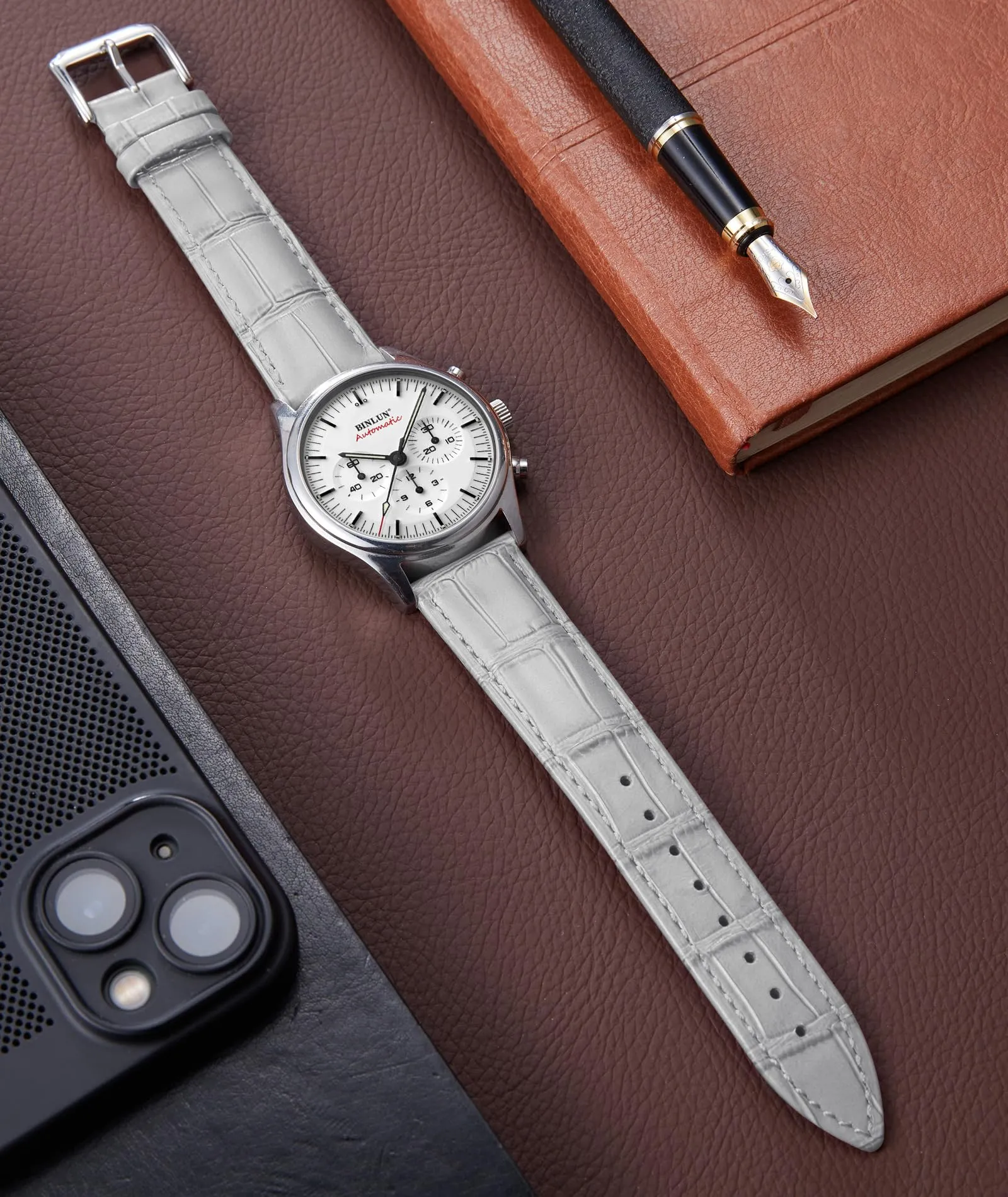 BINLUN Cinturino in Pelle a Sgancio Rapido per Orologio (21mm, Grigio) - immagine 3