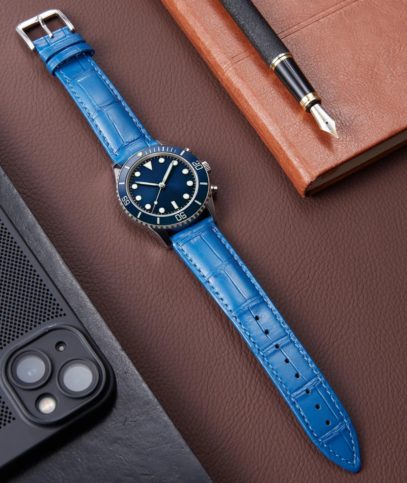 BINLUN Cinturino Orologio in Pelle a Sgancio Rapido, 19mm, Blu - immagine 3