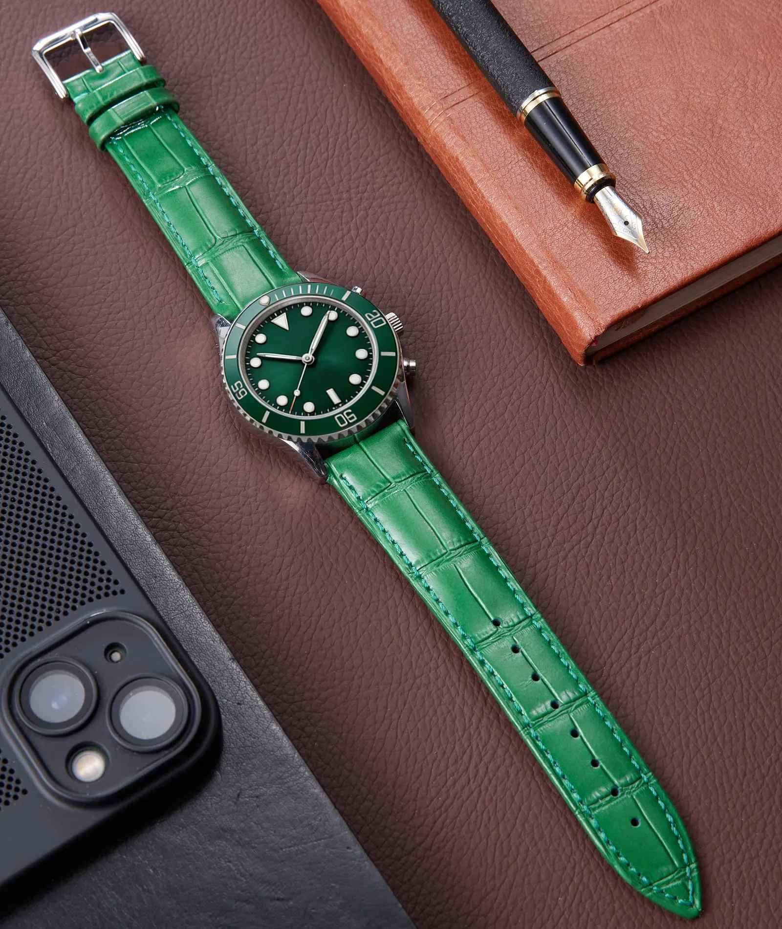 BINLUN Cinturino in Pelle a Sgancio Rapido per Orologio, 14mm, Verde - immagine 3