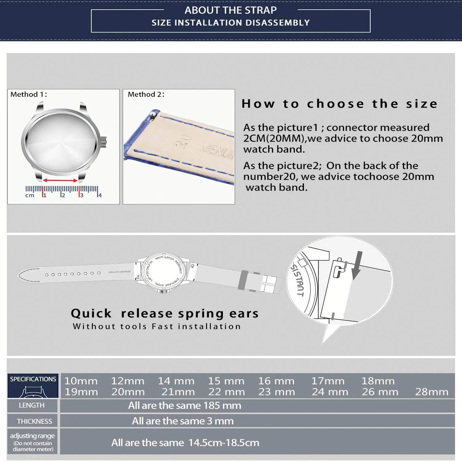 BINLUN Cinturino in Pelle a Sgancio Rapido per Orologio, 14mm, Verde - immagine 7