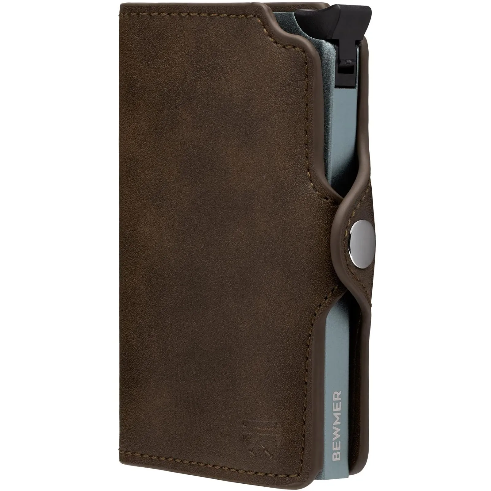 BEWMER Portafoglio Slim con Protezione RFID e Fermasoldi in Carbon Fiber, Marrone Senza Zip - immagine 1